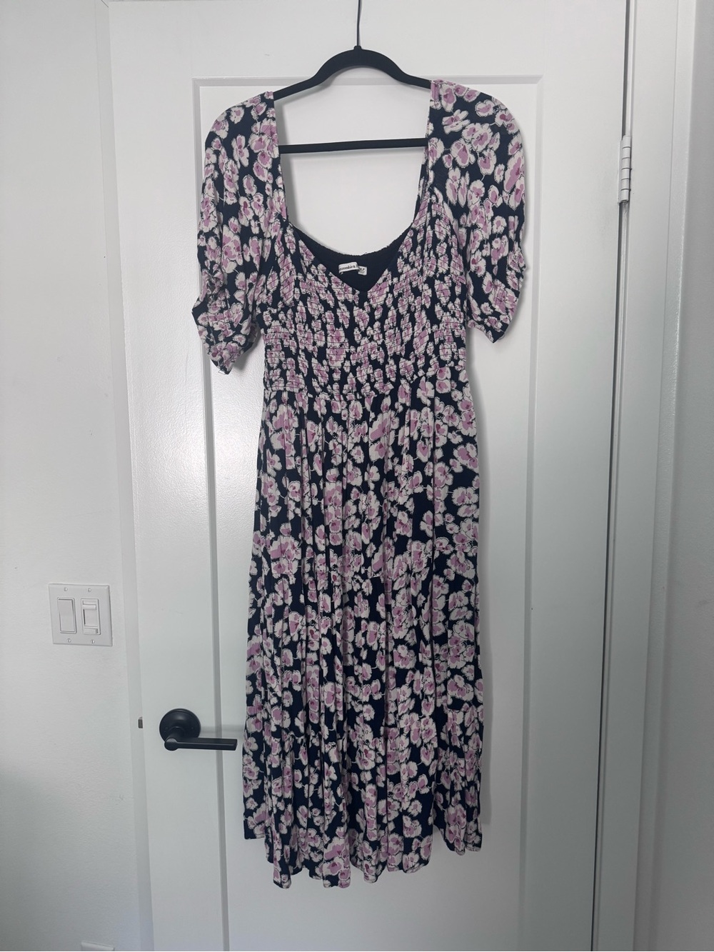 🚨SALE A&F Floral Smocked Midi Dress - Navy with Pink Blossoms